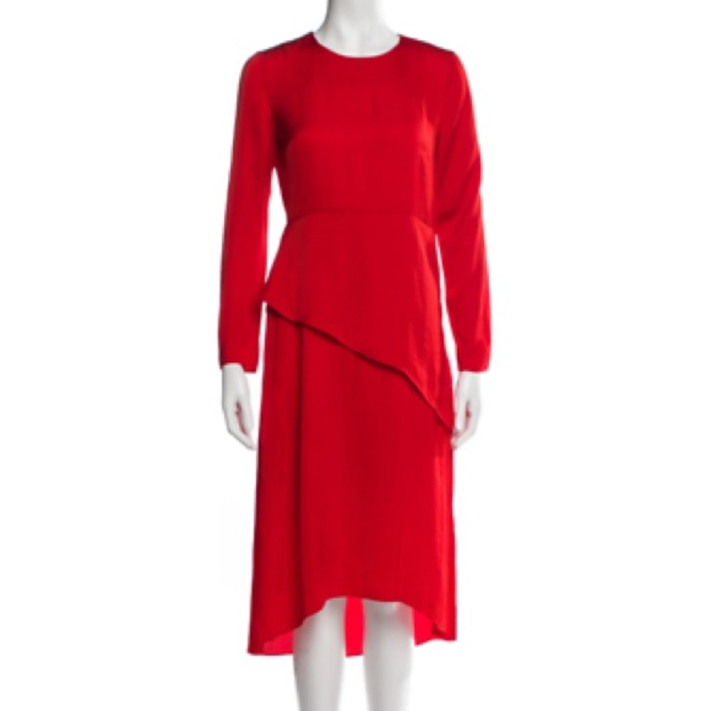 Maje Paris Remania Vermilion Rouge Red Satin Teired Long Sleeve Dress